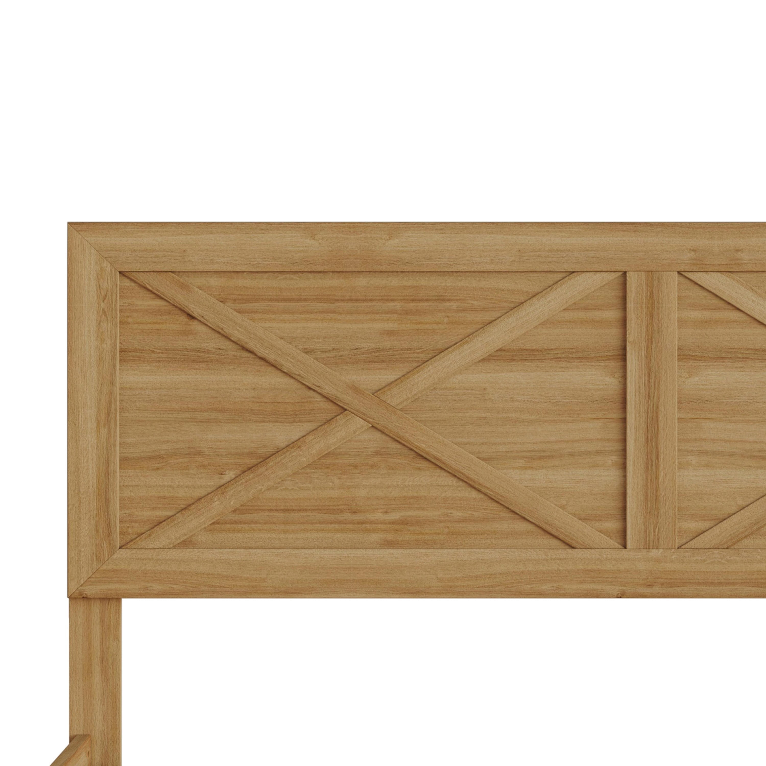 Home Design Oxnard Twin Solid Wood Platform Bed Frame with X-Pattern Headboard and Full Slat Support System, Light Oak