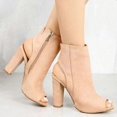 thumbnail image 3 of Faux Suede Leather Ankle Boots For Women Casual Peep Toe Peep Toe High Zipper Heels Fashion Square Rubber Black Shoes, 3 of 3