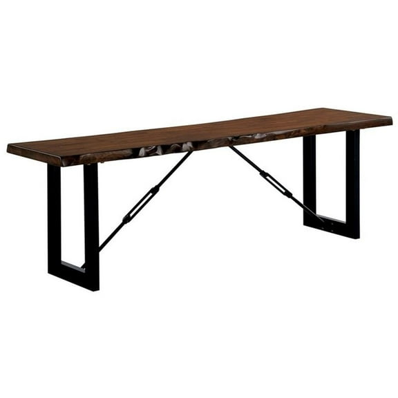 Furniture of America Elsbeth Wood Striking Geometric Legs Dining Bench in Walnut