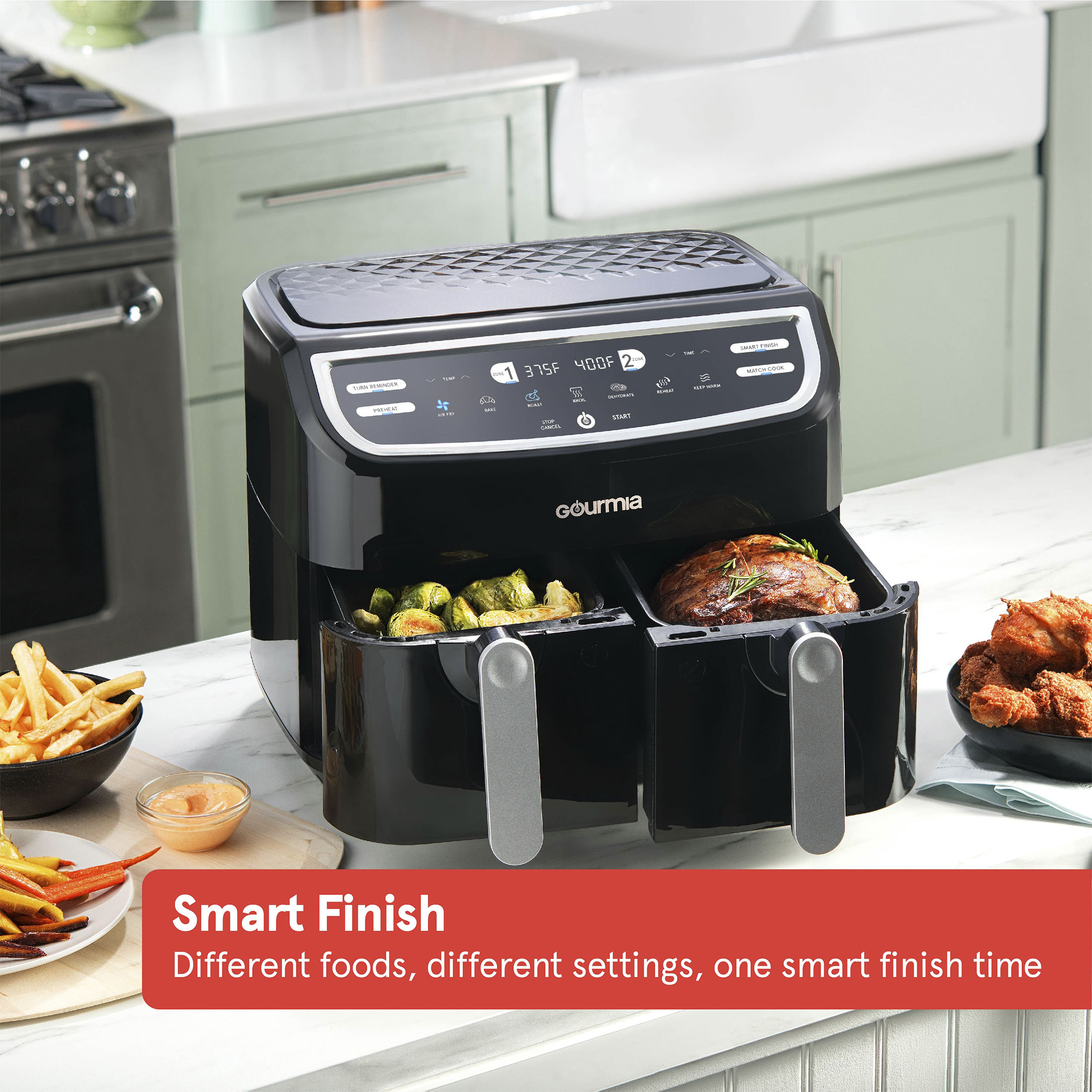 Gourmia 9 Qt 7-in-1 Dual Basket Digital Air Fryer with Smart Finish, BLK, 12.598 H, New - image 4 of 14