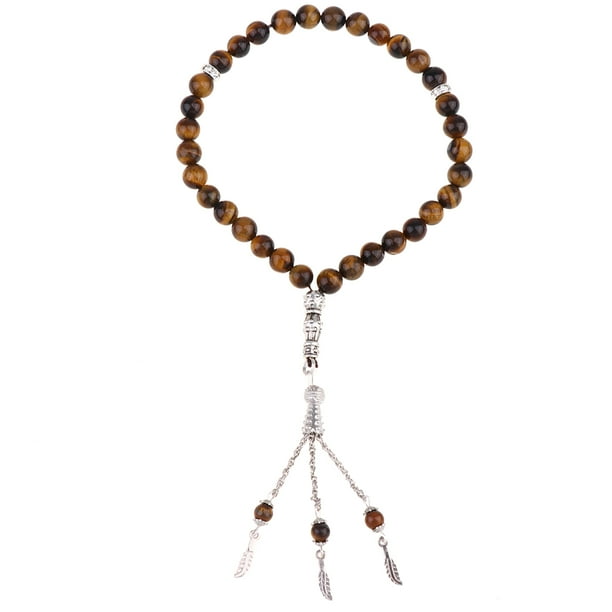 EeaseMX Pulsera de cuentas pequeñas redondas de ojo de tigre para mujer musulmana (33 cuentas de 8 mm)