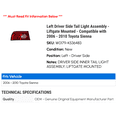 thumbnail image 2 of Left Driver Side Tail Light Assembly - Liftgate Mounted - Compatible with 2006 - 2010 Toyota Sienna 2007 2008 2009, 2 of 2