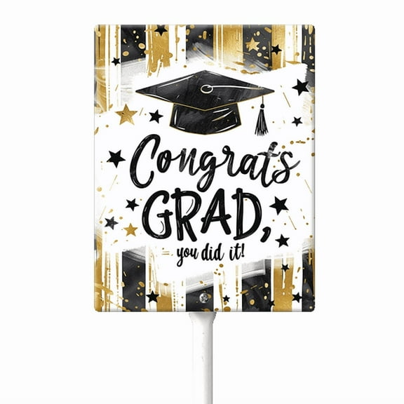 Eveokoki Congrats Grad You Did It Decorative Signage, 7x8.8 Inch Aluminum Graduation Lawn Sign with Stakes, Waterproof for Outdoor Garden Decorations Supplies