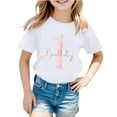 thumbnail image 1 of SUXIAN Hauts Mignons pour Filles Chandail à Col Rond Décontracté et à la Mode pour Enfants avec Lettres Imprimées Haut à Manches Courtes Col Ras du Cou Chemises Décontractées pour Filles Blanc 3-4 Ans, 1 of 3