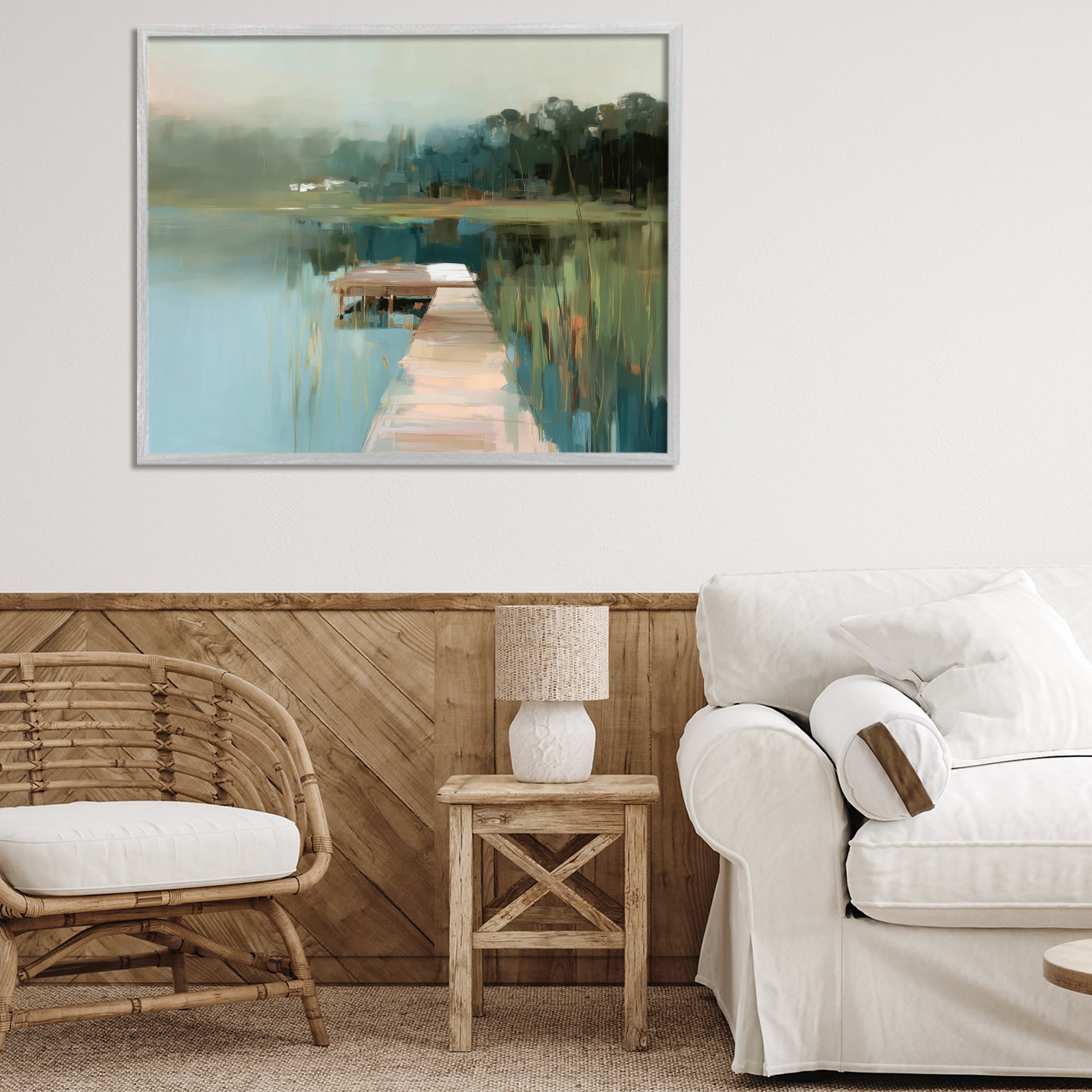 Stupell Industries Marsh Pier Abstraction Gray Framed Giclee Art, design by Kim Curinga