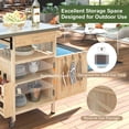 thumbnail image 4 of Outdoor Grill Cart with Drop Leaf, Stainless Steel Tabletop Outdoor Kitchen Island, Solid Wood Outdoor Buffet Cabinet with Lockable Wheels for Grilling, Natural, 4 of 7