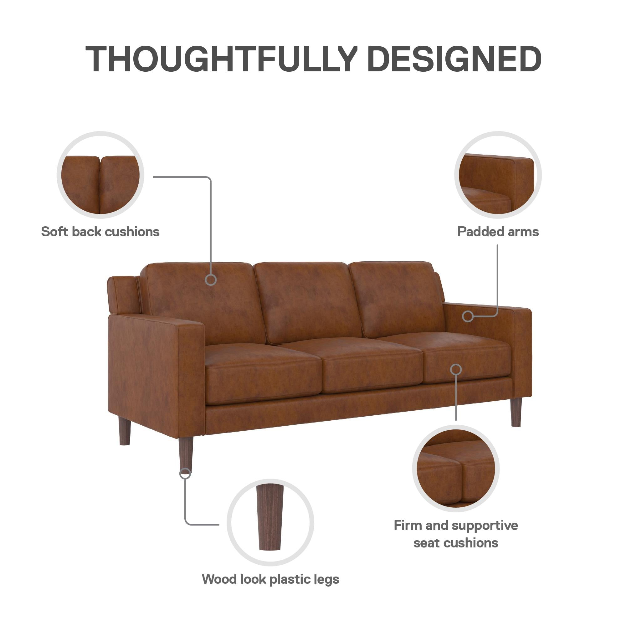 DHP Bryanna 3 Seater Sofa , Camel Faux Leather