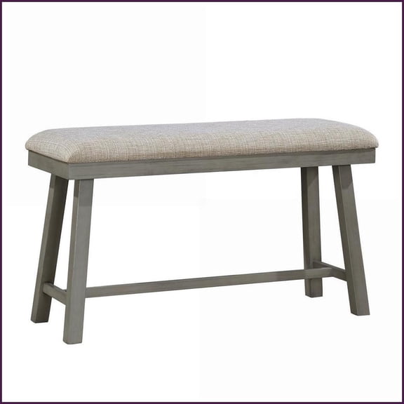 Counter Height Dining Bench Foam-Cushioned Seat Industrial Design | Light Gray | Wood