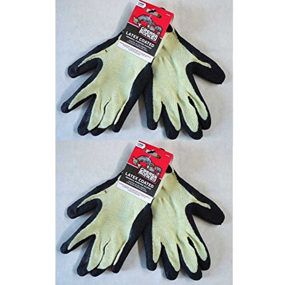 2 Pairs of Grease Monkey Latex Coated General Purpose Gloves (Large
