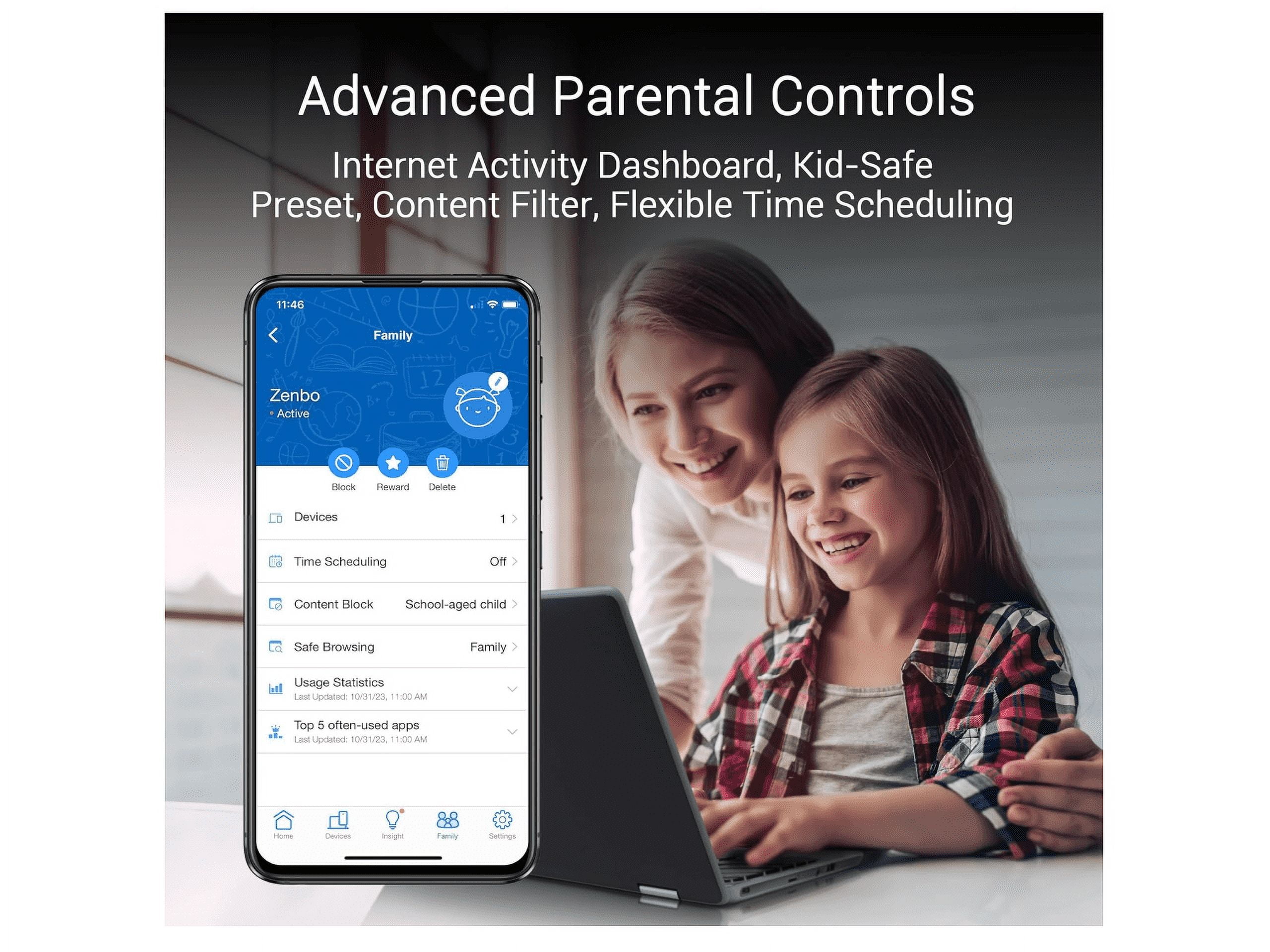 ASUS ZenWiFi BT10 Tri-band WiFi 7 Mesh, 18 Gbps, 6000 sq.ft (2pk), Dual 10G Ports, Security and Parental Controls Included, Smart Home Master SSIDs, 4G & 5G Mobile Tethering