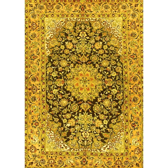 Ahgly Company Machine Washable Indoor Rectangle Persian Yellow Traditional Area Rugs, 5' x 7'