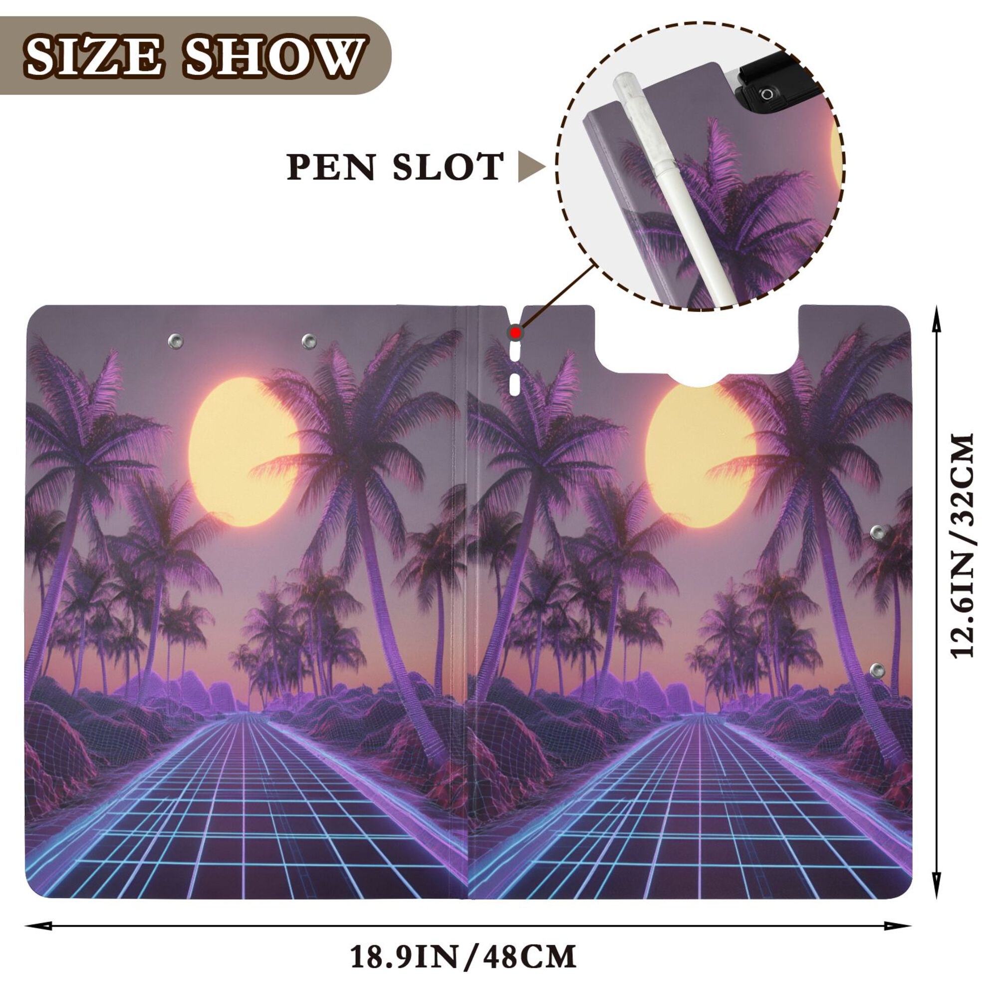 FORMRS A4 Clipboard Folder with Pen Holder Horizontal Foldable School Office Binder, Night Purple Road