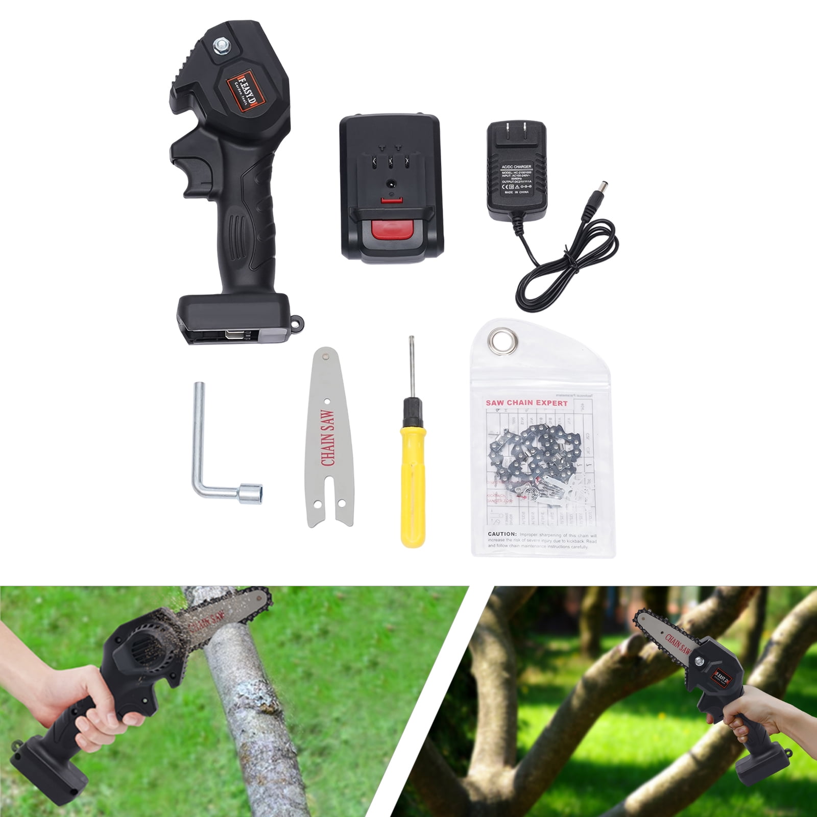 3.94inch 550W Electric Cordless Chainsaw Black Mini Handheld Chainsaw Battery Powered for Cutting Small Wood Trimming Branches