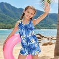 thumbnail image 4 of COEQINE Stretchy Two Piece Tankini Swimsuit for Girls, Tank Neck Top with Boyshort Sleeveless Swimwear, Beach Bathing Suit Taniki Set for Girls 8-9 Years, Blue Palm Tree Plumeria, 4 of 8