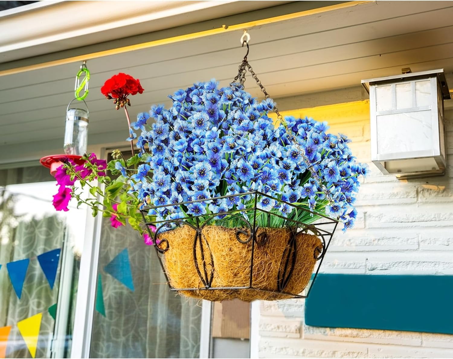 6 Bundles Artificial Flowers for Spring Decoration, Outdoor UV Resistant Fake Silk Flowers No Fade Faux Plastic Plants for Indoor Outside Window Box Porch Hanging Basket Decor (Blue-violet)