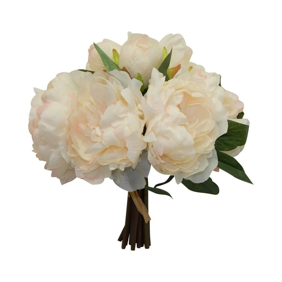 Soft Blush Pink Peony 11in Artificial Polysilk Faux Fake Open Bloom Flower Bouquet for Craft Home Garden Outdoor Bush Table Arrangement Ceremony Wedding Arch Floral Wall Aisle Decor (Beige, Set of 2)