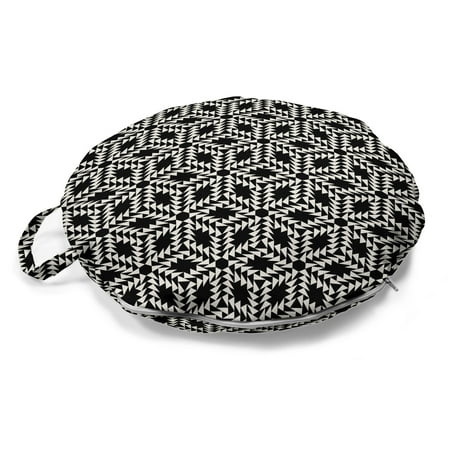 

Geometric Round Floor Cushion with Handle Rhythmic Repetition Floral Motif with Triangles Abstract Bold Art Pillow for Living Room & Dorms 18 Round Charcoal Grey and Eggshell by Ambesonne