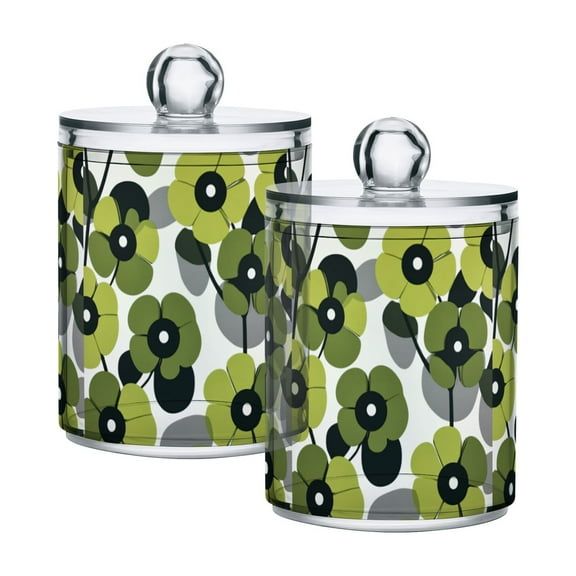 Yayeee 2 Pack Qtip Holder Bathroom Cotton Swab Canister with Lid Clear Dispenser Set, Gray Floral