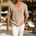 thumbnail image 6 of HAOTAGS Men’s V-Neck Long Sleeve Knit Sweater Casual Loose Fit Lightweight Ribbed Pullover Tops Khaki Size L, 6 of 10