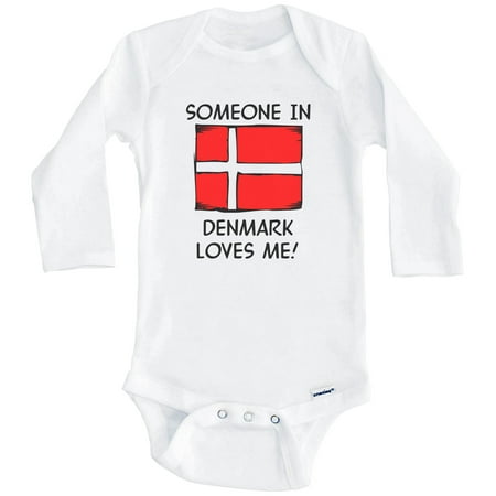 

Someone In Denmark Loves Me Danish Flag One Piece Baby Bodysuit (Long Sleeve) 6-9 Months White