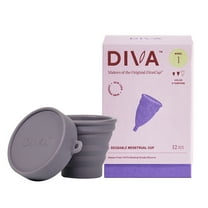 DIVA Cup & Shaker - Medical Grade Silicone Cup for Period Care - Reusable Menstrual Cup with Shaker for On-the-Go Cleansing - Wear Up to 12 Hours - Model 1 (For Medium to Heavy Flow)