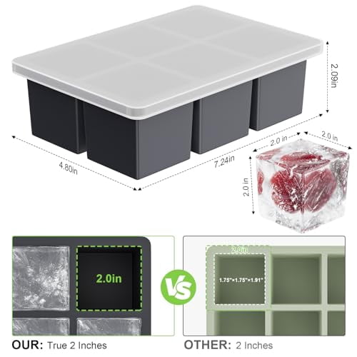 Large Whiskey Ice Cube Tray: 2-Inch Silicone Ice Mold with Lid, 3-Pack Square Cubed Tray for Cocktails, Bourbon, and Old Fashioned Drinks
