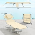 thumbnail image 3 of 2-Pack Folding Sun Lounger Chairs, Beige & Silver, 5-Position Adjustable Backrest with Carry Strap, 3 of 7
