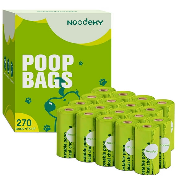 Noodoky Dog Poop Bags, Certified Composting Doggy Waste Bags, Leak-Proof Scented Puppy Litter Bags, 18 Rolls, 270 Bags(9''x13'')