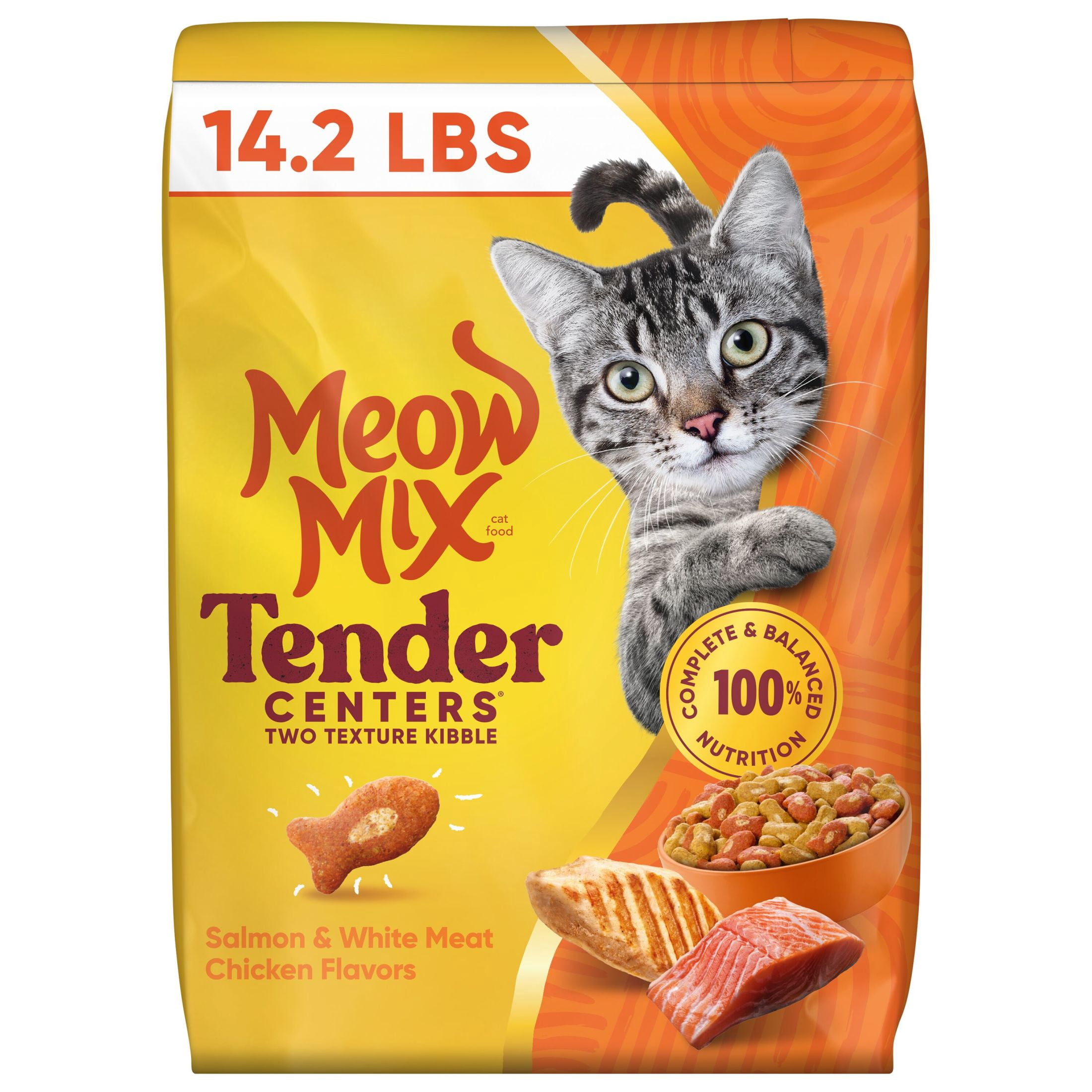 (2 pack) Meow Mix Tender Centers Salmon & White Meat Chicken Flavors, Dry Cat Food, 14.2 lb. Bag