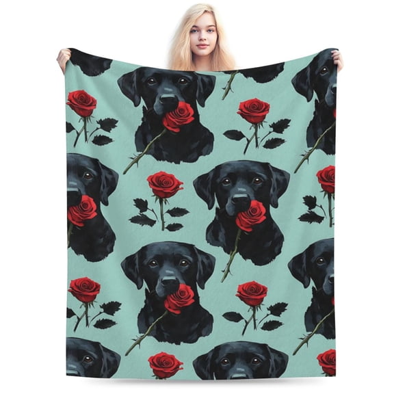 Black Labrador with Red Rose Blanket Gifts for Adult 50x40