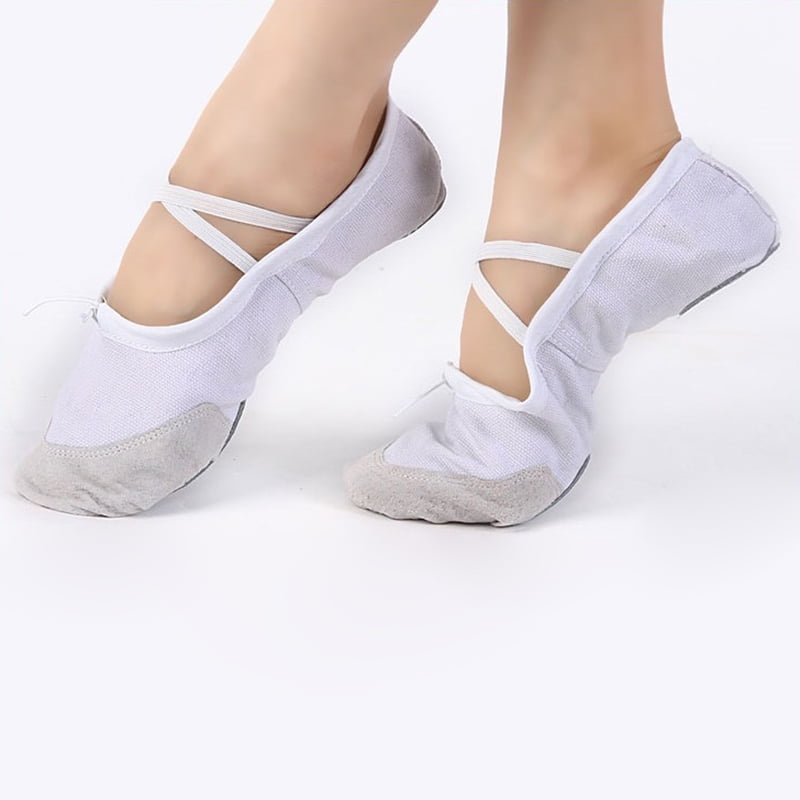 New White Leather Ballet Shoes Dance Slippers Gymnastic Adults Women Men Sizes 