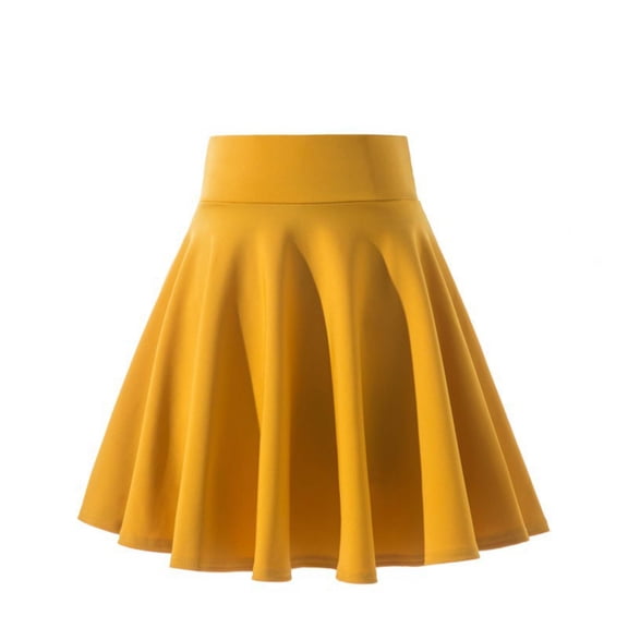 Rggeeun Baby Girls Skirt Solid Color Elastic High Waist With Pleated Ruffle Knee Length A Line Loose Fit Soft For Vacation Versatile Skirts,Yellow,13-14 Years