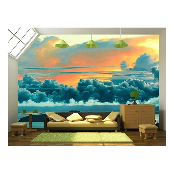 wall26 - Nature Landscape. Scenic View of Paradise Island During Sunset Or Sunrise Over The Sea - Removable Wall Mural | Self-Adhesive Large Wallpaper - 66x96 inches