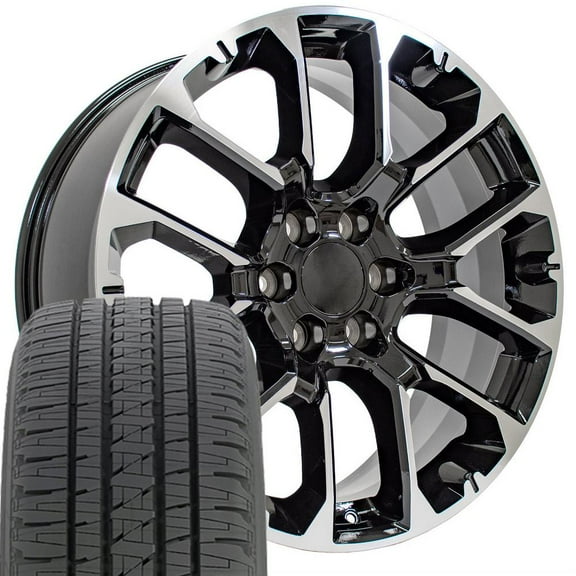 OE Wheels CV67 22 Inch Rims and Tires Fit Suburban 1500 High Country Style 6x139.7 22x9 Gloss Black Machined - Hollander 14079 - Dueler H/L Alenza 285/45-22 (Set of 4)