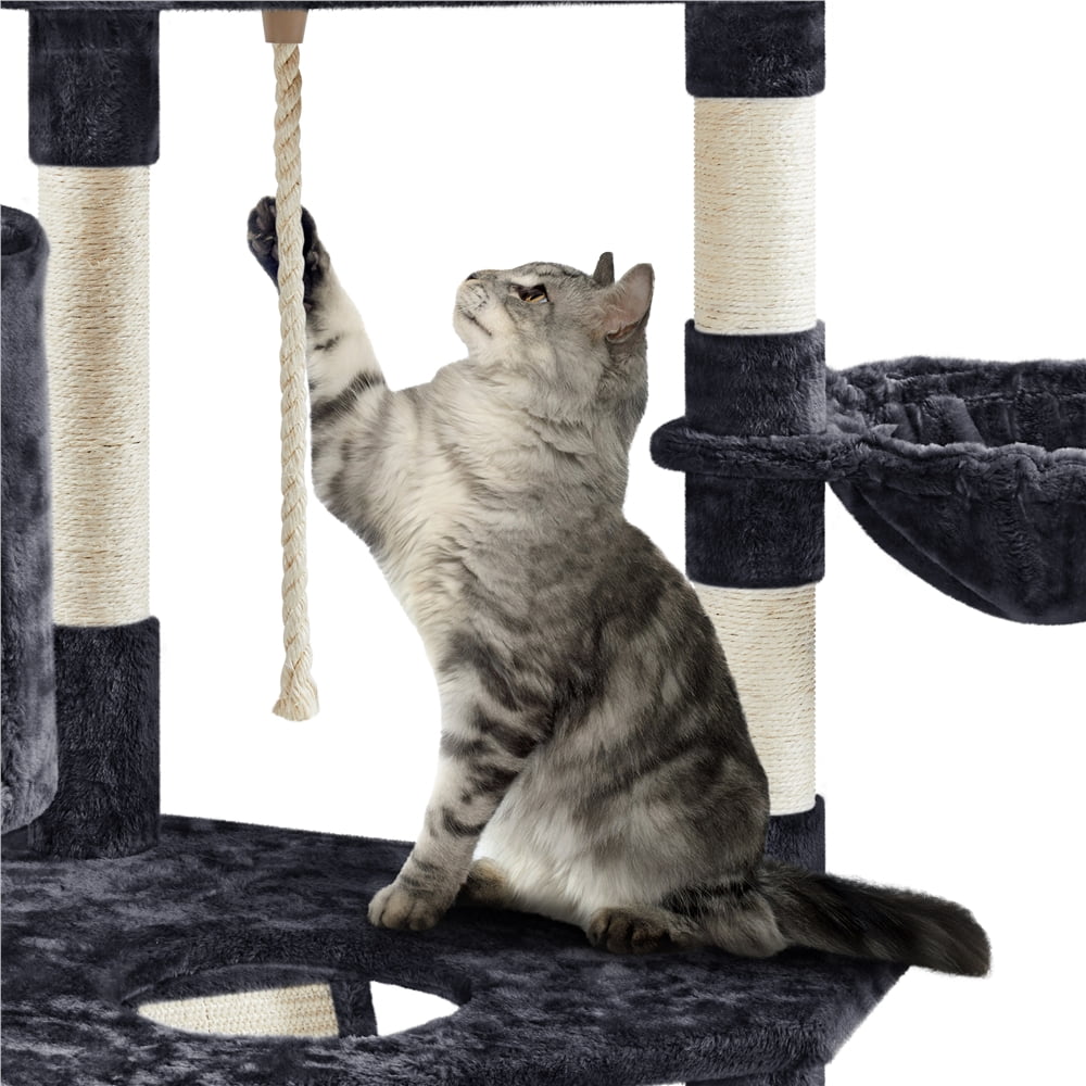 Yaheetech 79'' Multilevel Cat Tree Tower with 2 Condos & Basket & Scratching Posts & Ramp, Black