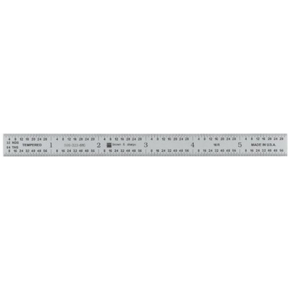 Brown & Sharpe 599-323-616 Chrome Finish Tempered Steel Rule, 6" Length