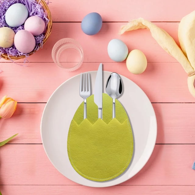 Juego de 4 bolsillos para cubiertos de cubiertos de huevos de Pascua: bolsas para cubiertos de tela 7.87x5.51 in, decoración festiva para la mesa, suministros para poner la mesa de fiesta de primavera