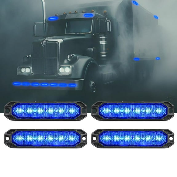 Nilight 6LED Emergency Strobe Lights 4PCS Ultra slim Surface Mount Hazard Caution Light bar 12-24V Sync Feature Warning Flashing Light kit for Truck Car Vehicle ATV SUV UTV Blue
