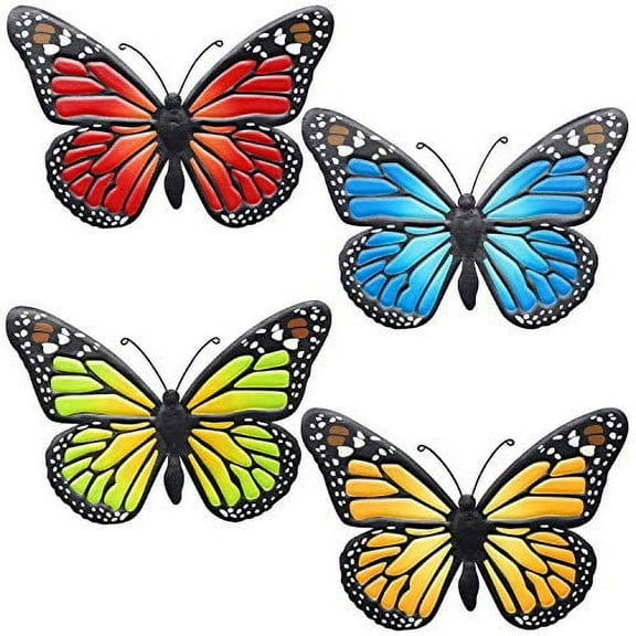 Large Metal Butterfly Wall Art Outdoor Decor - 4 Pack 9.8in Butterflies Wall Sculpture Hanging Decor for Home Yard Patio Garden Decoration (4 Colors)