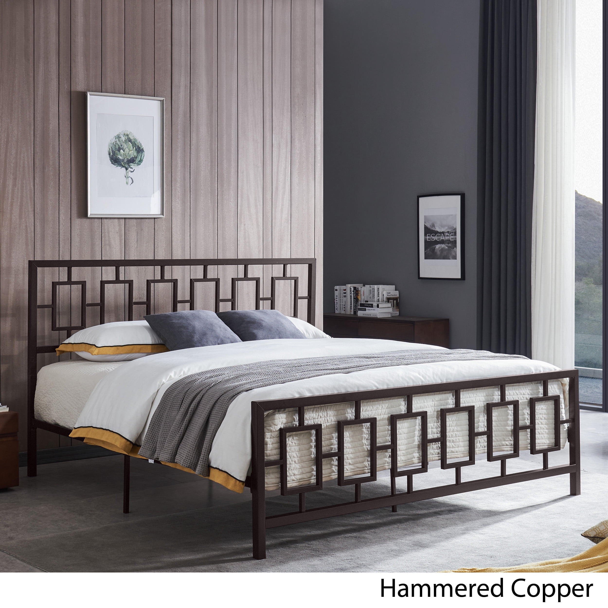 Noble House Krystin Modern King-Size Iron Bed Frame, Hammered Copper