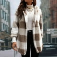 thumbnail image 5 of Fshiont Women's Fuzzy Fleece Jacket - Oversized Plaid Sherpa Cardigan with Hood, Open Front Coat for Fall and Winter Khaki 3XL, 5 of 5