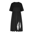 thumbnail image 5 of Uaswgudfs Women's Summer Casual Short Sleeve Midi Dress - Fitted Waist & Feather Trim Flared Skirt for Movement Black S, 5 of 5