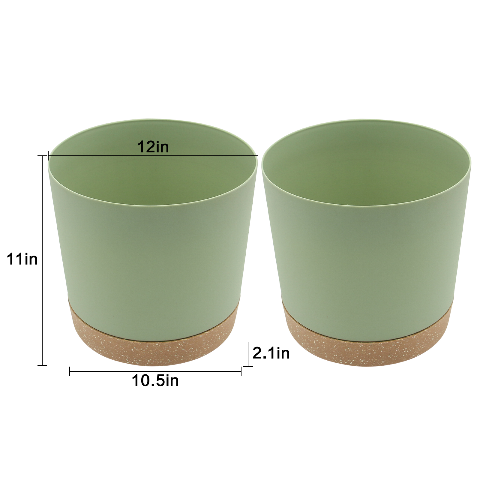 Qcqhdu 2 Pack 12 Inch Round Flower Plant Pot Medium Green Plastic Indoor Planter With Drainage 2809