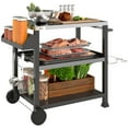 thumbnail image 2 of Outsunny Three-Shelf Outdoor Grill Cart with Stainless Steel Tabletop, 32" x 20.5" Multifunctional Pizza Oven Stand, Movable Food Prep Table on Wheels, 2 of 9