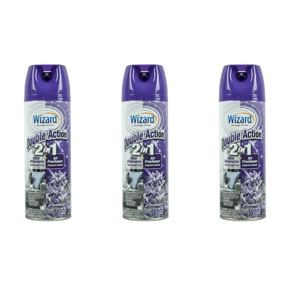 Wizard Double Action 2 in 1 Odor Eliminator   Air Freshener, Lavander, 12 OZ (3 Pack)