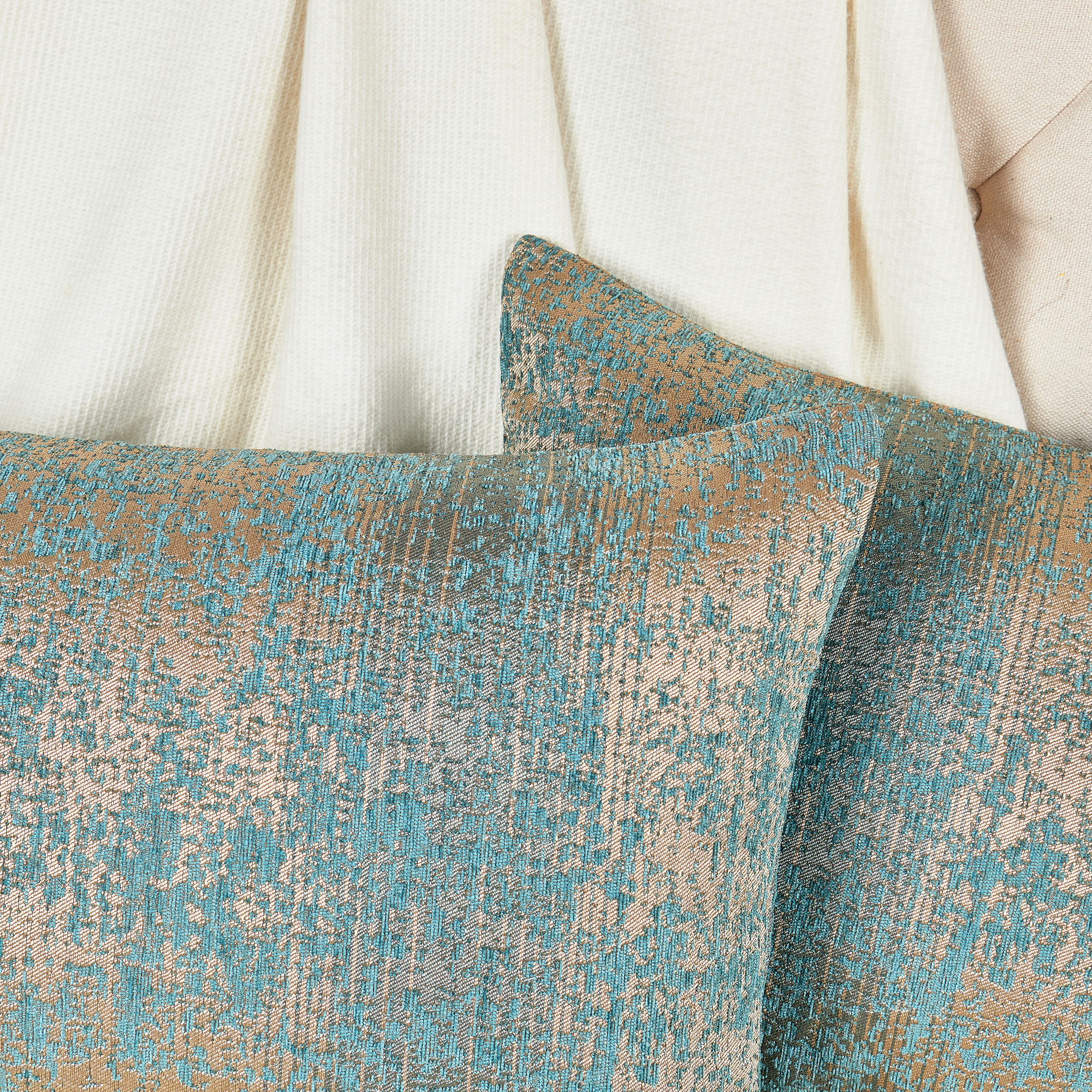 Home Soft Things Jacquard Chenille Big Zipper Throw Pillow Cover 2 Piece Set - Teal/Camel - 20" x 20"
