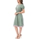 thumbnail image 4 of Vestido de verano floral para mujer Inspire Chic con cuello con volantes, cintura fruncida, mangas cortas, color verde claro, 4 of 5