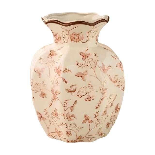Ceramic Vase Blue And White Design With Red Branches For Living Room Decoration 18.5 cm Tall