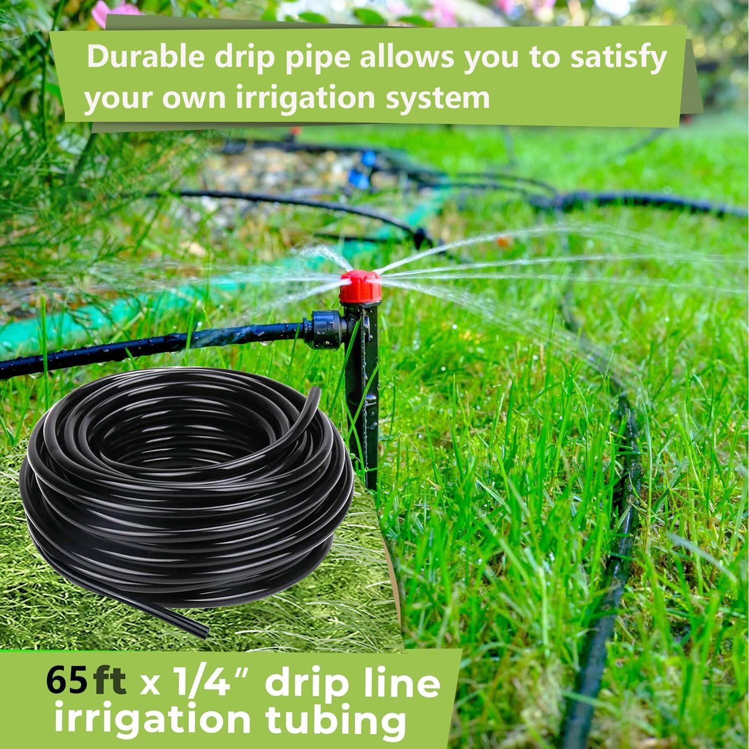 FRKSMD-65 Foot (20 m) Drip Hose, 1/4 Inch Blank Distribution Hose Drip Hose with 8 Packs of 1/4 "Drip Tee Connectors,Suitable for Quick Connector Irrigation Systems,Small Garden Irrigation Systems