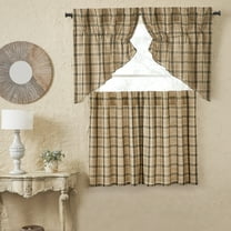 VHC Brands Cider Mill 4 PC Khaki Plaid Curtain Set (2 Prairie Swag 36x18 and 2 Tier 36x36)